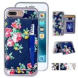 iPhone 8 Plus Wallet Case,MISSCASE iPhone 7 Plus Wallet Case, Premium PU Leather Flower Floral Back Folio Flip Magnetic Holster Phone Case for iPhone 7/8 Plus (5.5'') with Stand, Card Slots- Blue&Red