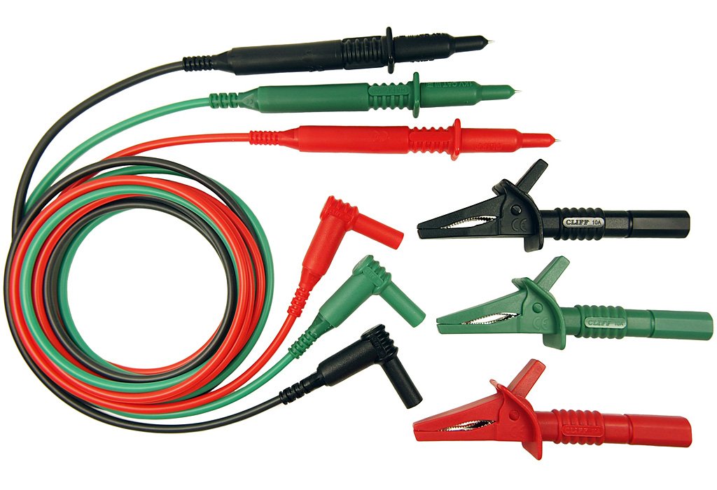 UNFUSED 3 WIRE TEST LEADS - SUITABLE FOR MEGGER MFT1502, MFT1552 & MFT1553 MULTIFUNCTION TESTER - RED, BLACK & GREEN