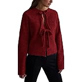 Malajisi Women's Cropped Ribbed Knit Cardigan Long Sleeve Bow Tie Front Open Front Knitwear Tops