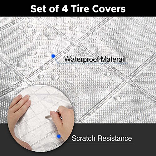 CarCare Tire Cover for RV Auto Truck Car Camper Trailer Waterproof Sun-proof fits 30"-32" Tire Diameters, Silver, 4 Pack - Thumbnail 2