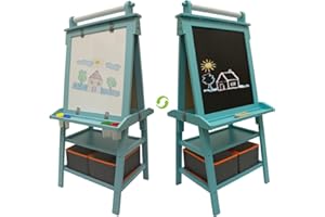 Little Partners Learn 'N Play 2-Sided Art Easel for Painting, Magnetic Dry Erase & Chalkboard, Kids Art Supplies, Toddler Arts & Crafts (Turquoise)