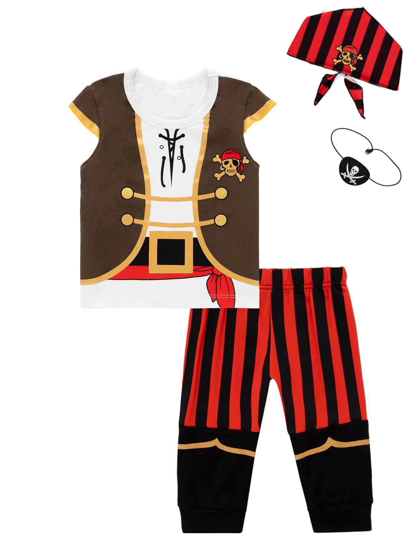 Auggle Toddler Baby Boy Outfits Pirate Set for Children Halloween Costume Kid Long Sleeve with Head Scarf
