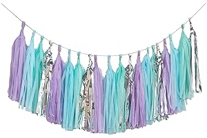 ZOOYOO Shiny Tassel Garland Tissue Paper Tassel Banner,Table Decor,DIY Kits for Party, Tassels Party Decoration,Pack of 20(Lavender,Light Blue,Mint,Silver)