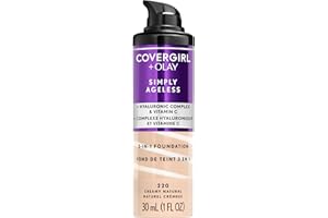 COVERGIRL & Olay Simply Ageless 3-in-1 Liquid Foundation, Matte Finish, Hyaluronic & Vitamin C Formula, 220 Creamy Natural, 1 Count