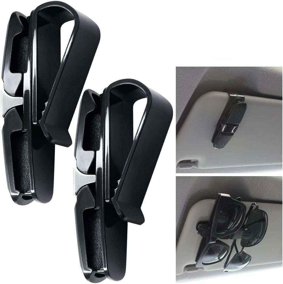 FineGood Glasses Holder for Car Sun Visor Sunglasses with Card Clip Pack of 2 Black, X - Image 4