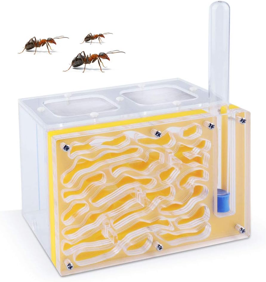 PUAO Ant Housing, Ant Nest Cage T design DIY Feeding Area, Ant Farm, Insect Ant Nests Villa Pet Mania for House Ants (Yellow)
