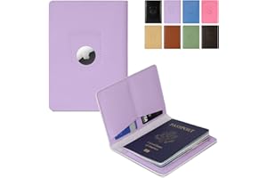 KICOROINY Full Grain Leather AirTag Passport Holder Wallet Cover for Men and Women Travel, Passport Holder with AirTag Slot Passport Wallet, Travel Essentials Genuine Leather Passport Cover Gifts (Purple)