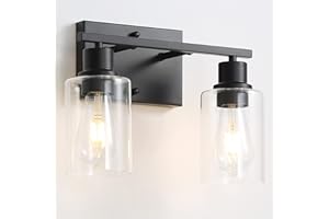 FILIMITIY Bathroom Vanity Light Fixtures, 2-Light Matte Black Bathroom Lights, Wall Sconces with Clear Glass Shade for Hallway Farmhouse Bedroom Living Room