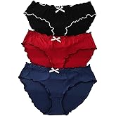 SHENHE Women's 3 Pack Frill Trim Briefs Soft Breathable Daily Bow Underwear Panties