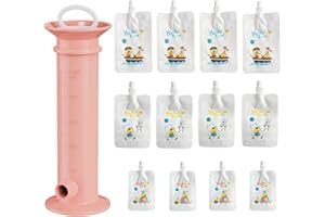 OUFFUN Fruit Puree Filler, Portable Food Pouch Filler Fruit Squeeze Puree Filler Vegetable Puree Maker Fruit Juice Food Maker with 12pcs Reusable Food Pouches for Kids Indoor and Outdoor Usage (Pink)