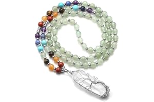 Jovivi Natural 7 Chakras Healing Crystals Necklace Wire Wrapped Clear Quartz Stone Pendant Healing Pointed Reiki Energy Balancing