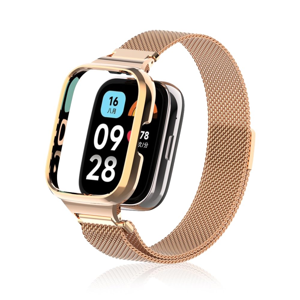 Niboow Strap Compatible with Xiaomi Redmi Watch 3 Active, Men Women Magnet Stainless Steel Mesh Metal Breathable Watch Bands for Xiaomi Redmi Watch 3 Active - Rose Gold