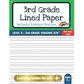 3rd Grade Lined Paper (Includes Rainbow Tracker): Learning Habits for Life : 100+ Blank Pages for writing practice