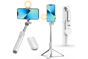 IEVICRE 43'' Selfie Stick Tripod, Extendable Selfie Stick with Light, Wireless Remote Bluetooth Selfie Stick for iPhone 15 14 13 Pro Max, and More Smartphones White