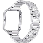 AISPORTS Compatible for Fitbit Blaze Band with Frame for Women, Adjustable Stainless Steel Bling Glitter Jewelry Crystal Diamond Metal Bracelet Wristband Replacement Band for Fitbit Blaze Smart Watch
