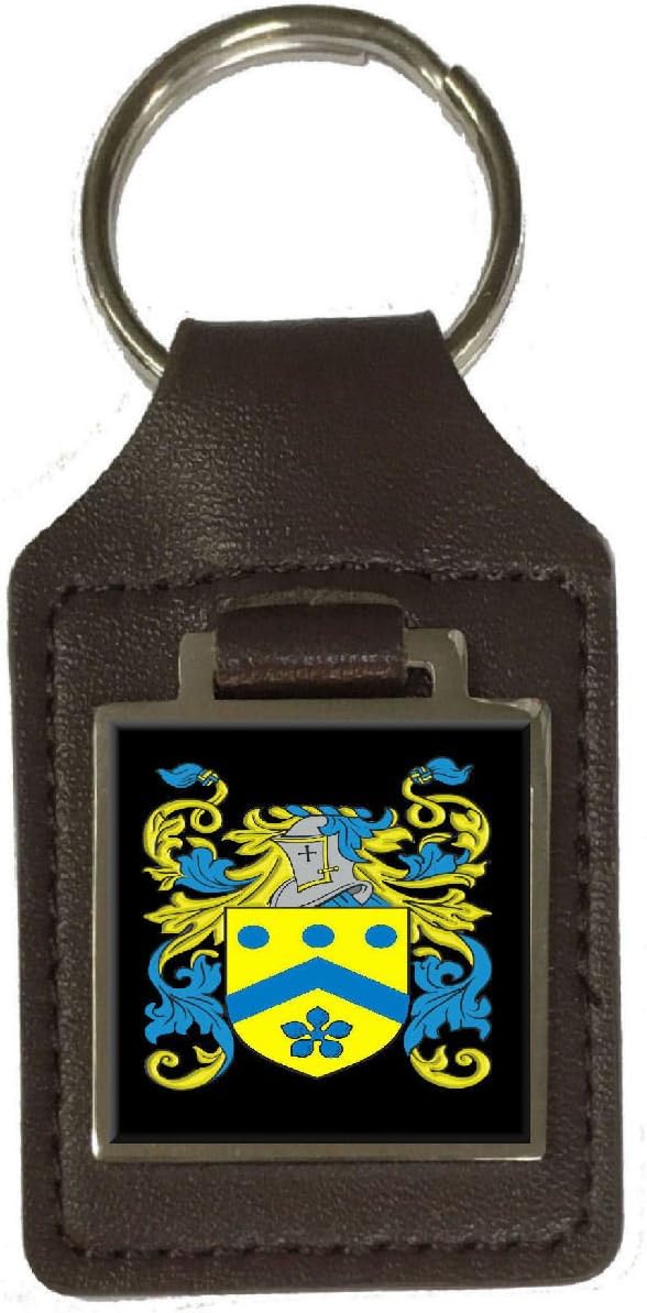 Wooley Family Crest Surname Coat of Arms Brown Leather Keyring Engraved