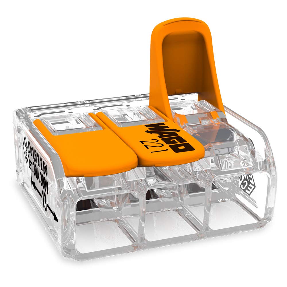 WAGO COMPACT Splicing Connector; all conductor types; max. 6 mm²; 3-conductor; with levers; transparent housing; Surrounding air temperature: max 85°C (T85); 6,00 mm²; transparent, 221-613 (30 pcs) — image 1