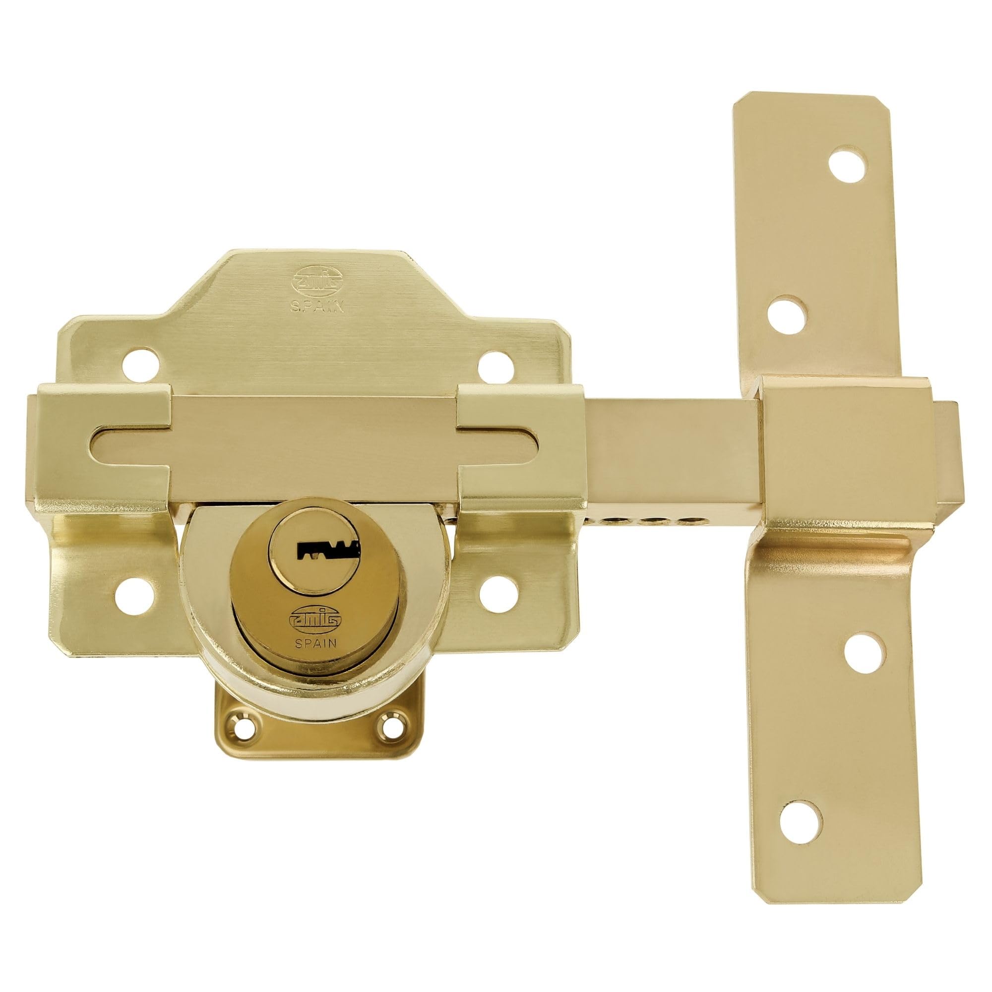 Amig - Door Security Bolt Surface Mounted Lock with Round Cylinder Inside and Outside Mod. 4 - Key Lock - 88 x 153 mm - Includes 5 Dimple Keys - Gold Steel