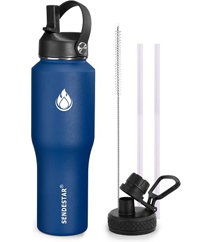 SHO Bouteille isotherme à double paroi en acier inoxydable avec couvercle à paille – Anti-fuite, passe au lave-vaisselle, sans BPA, anti-transpiration – Bouteille en métal à double paroi isotherme