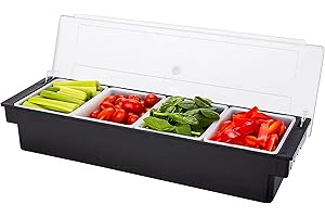 knc Food & Condiment Server Organizer on Ice ,Cocktailor Condiment Tray with lid, 4 Chilled Garnish Stations Serving Ice Crea