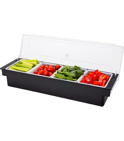 Plateau à Condiments Réfrigéré Avec Couvercle – 5 Compartiments Amovibles, Idéal Fêtes, Barbecue & Pique-Nique