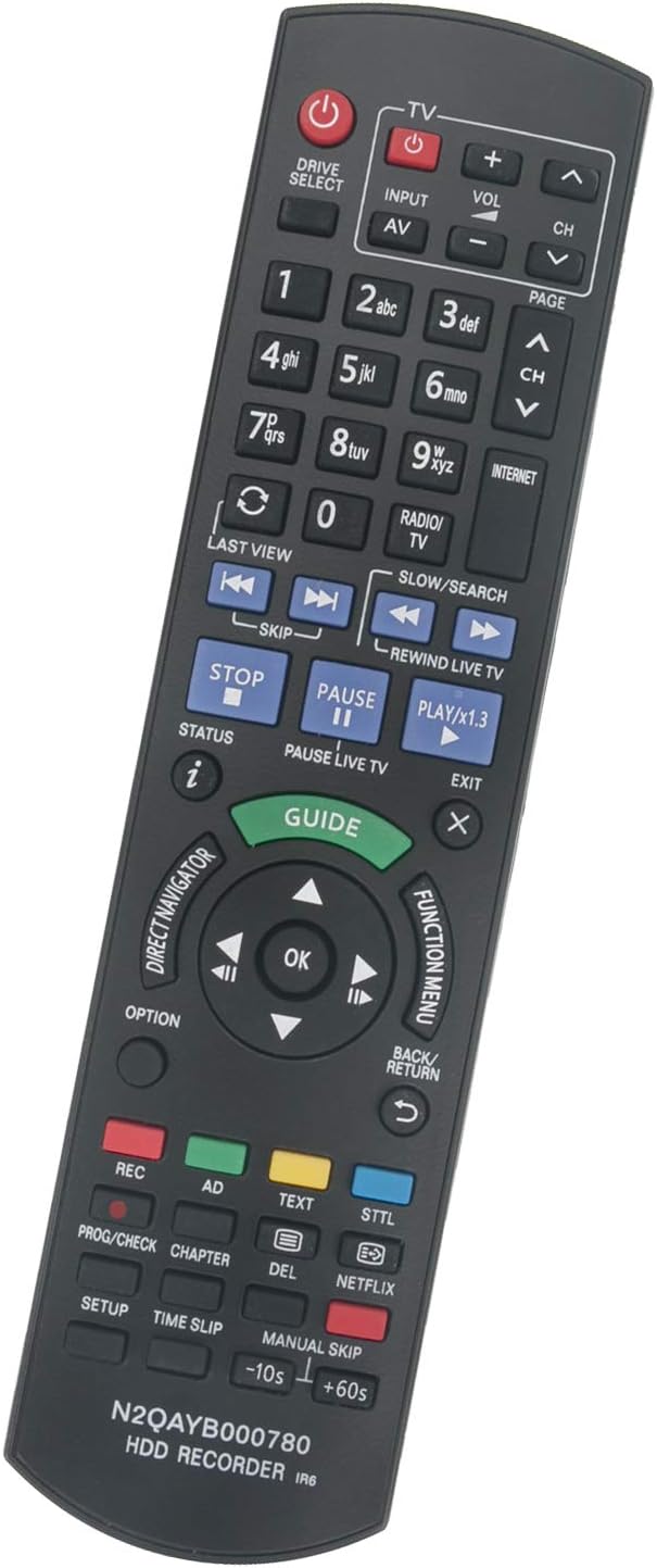 ALLIMITY N2QAYB000780 Remote Control Replacement for Panasonic HDD Recorder IR6 DMR-PWT500EC DMR-PWT530EB DMR-HWT230EB DMR-HWT130EB DMR-HW120EB DMR-HWT130 DMR-HW120EBK DMR-HWT230