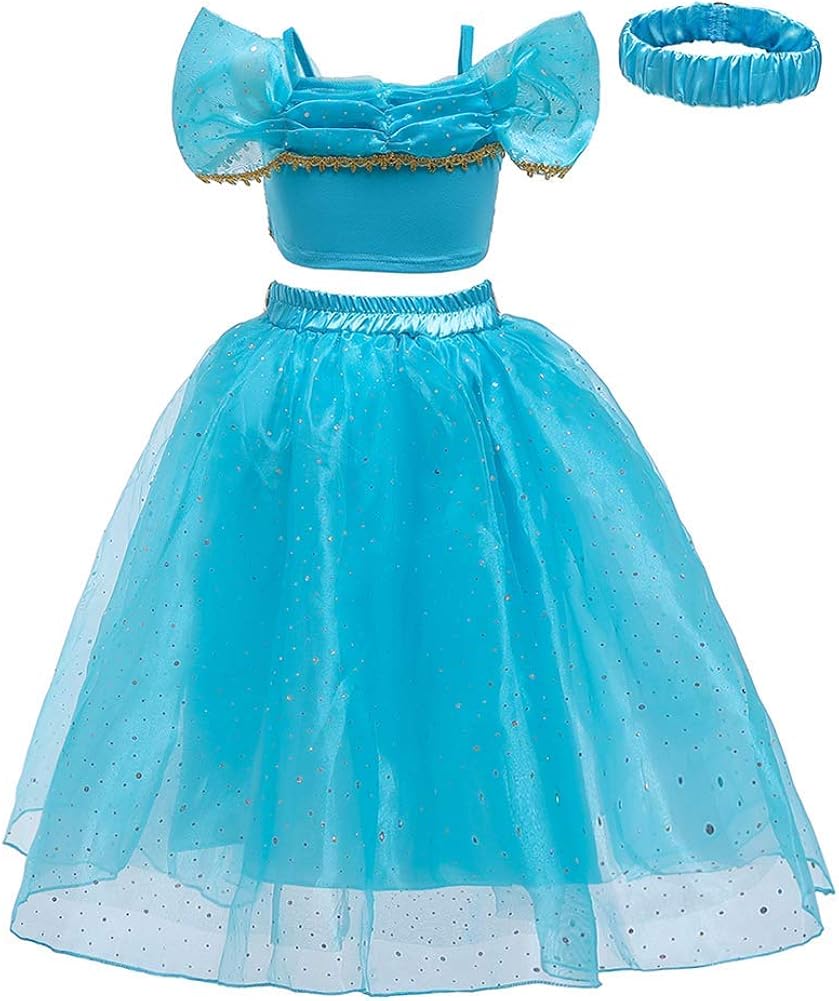 Full Body Aladdin 2019 Jasmine Wedding Dress - Obeeii Girls Princess Jasmine Costume Arabian Nights Aladdin Fairy Tale Fancy Dress Off Shoulder Sequined Cosplay Party Dress Up Halloween Carnival Photography Outfit Amazon Co Uk Clothing