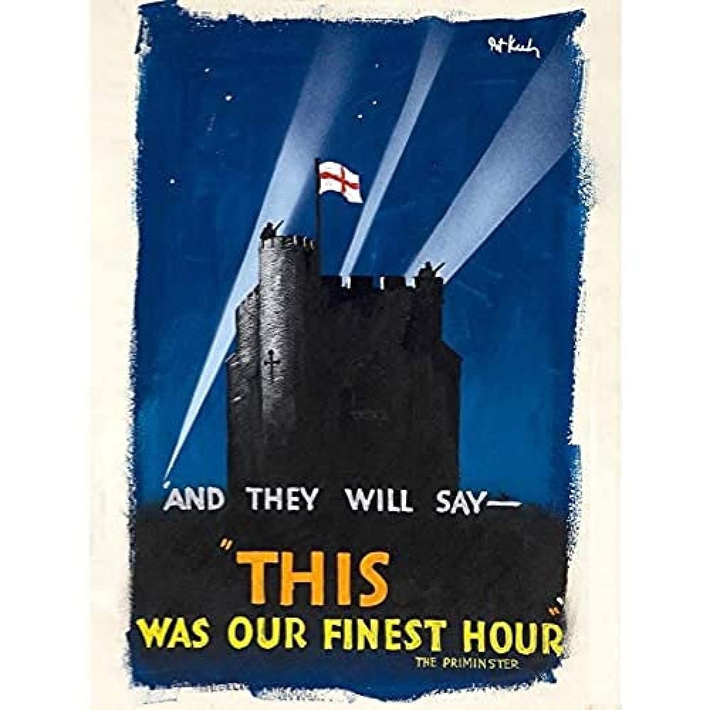 Keely War WWII UK Finest Hour Castle Flag Advert Art Print Canvas Premium Wall Decor Poster Mural