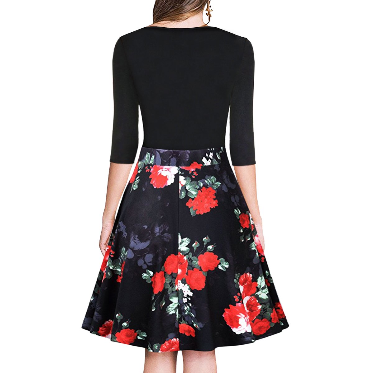 Zumine Women\'s Vintage Floral Midi Dress V-Neck half Sleeve Party cocktail dress (S, Red Floral)