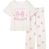 FIOBEE Girls Pajamas Sets 2PCS Summer Pajama Sleepwear Kids Pjs Clothes Short Sleeve for Teen Girl Size 3-14