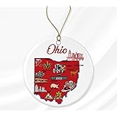 PTDShops Ohio State USA Ornament - Travel Souvenir Collection, America Christmas 2023, Xmas Tree Hanging Decorations, State Souvenir Ceramic Ornament Printed on Both Sides