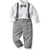 SALNIER Toddler Boy Suit Baby Boys Wedding Dress Outfit Formal Gentleman Clothes Set Dress Shirt Bowtie Suspenders Pants