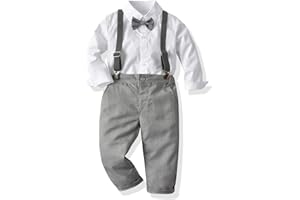 CORATED Toddler Dress Suits Baby Boys Clothes Sets Bowtie Shirts Suspenders Pants 4pcs Gentleman Outfits Suit 6 Month 6 Years