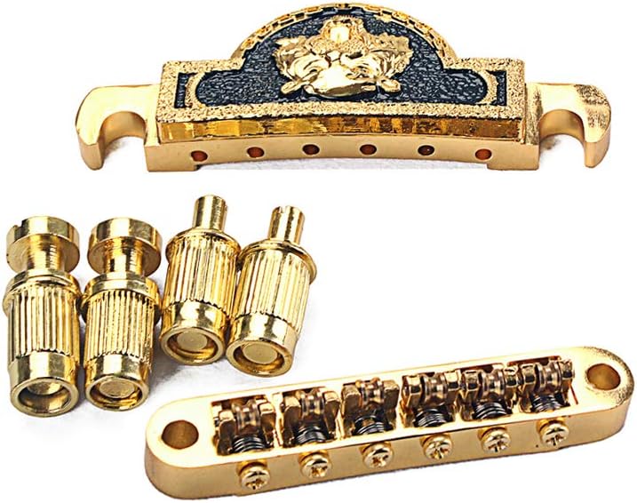 Alnicov Electric Guitar Tailpiece Bridge and roller saddle Tune-O-Matic - Gold Tiger Head - Image 5
