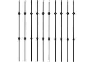 Elecmate Staircase Iron Balusters (Box of 10) Stair Parts 1/2" Square Metal Balusters - Hollow Double Knuckle Staircase Spindles (Real Satin Black), E04-1