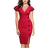 Miusol Women's Navy Style Deep-V Neck Vintage Evening Pencil Dress