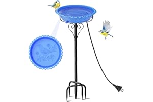ODSNANIE Heated Bird Bath for Outside Winter, Powerful 100W Thermostat Control Water Heated BirdBaths Bowl for Outdoors with 5-Prong Metal Base Heated Bird Bath for Garden Patio Yard Lawn (Blue)