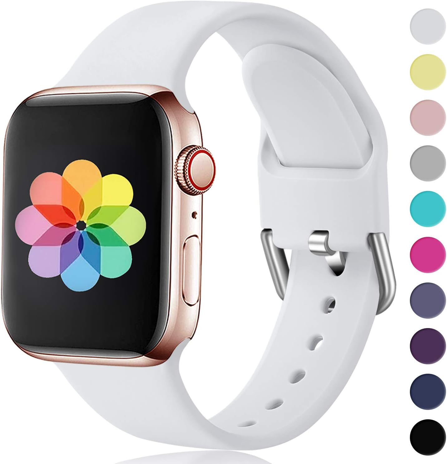 HUMENN Compatible with Watch Strap 38mm 42mm 40mm 44mm, Soft Silicone Classic Sport Replacement Bands for iWatch Series 5/4/3/2/1, 38mm/40mm-S/M White