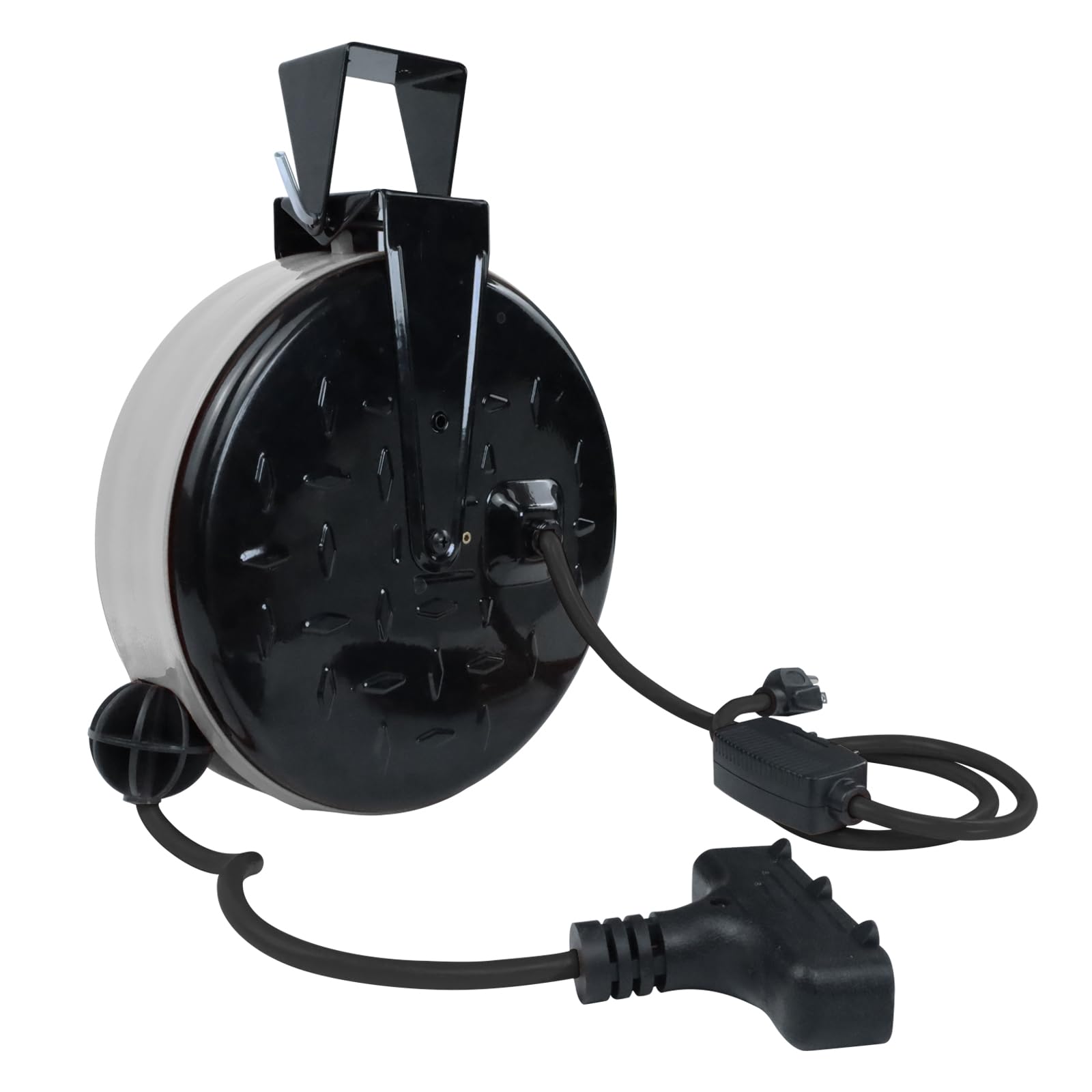 Photo 1 of EP 30 Ft Retractable Extension Cord Reel, 16/3 SJTW Power Cord with 3 Electrical Outlets, Ceiling or Wall Mount, 10 Amp Circuit Breaker, Metal Plate, UL Listed, Gray