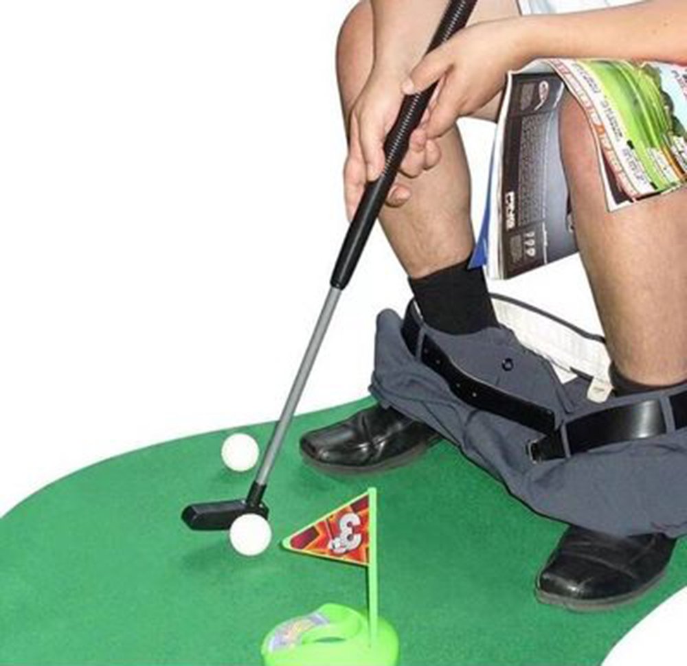 Amasawa Mini Golf Potty, Mini Toilet Golf Gift Set, Mini Golf Potty Gift Set, Golf Bathroom Game Set, Suitable for Classic and Novel Mini Toilet Golf Push Rods, 6 Piece Set, 65 cm Long Rod
