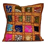 An Embroidery Sequin Patchwork Traditional Pillow Cushion Cover (Brown)