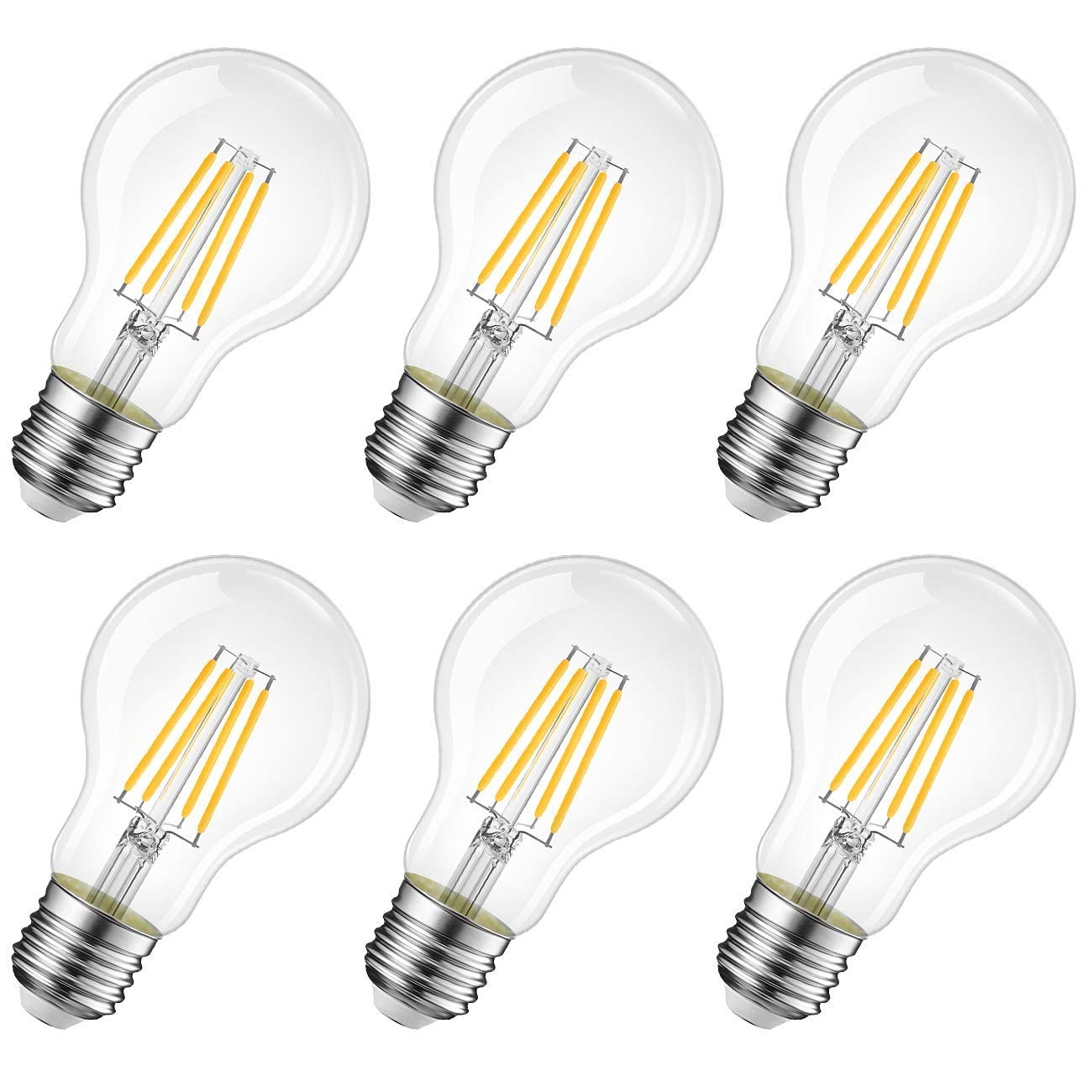 LVWIT Edison Light Bulbs, 4W A60 GLS LED, 470lm, 40W Incandescent Equivalent, Vintage Glass Clear Filament, Warm White 2700K, Non-Dimmable (6 Pack) — image 1