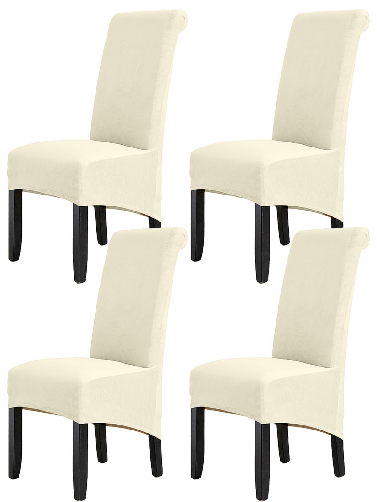 LANSHENG Velvet Dining Chair Covers, Stretch High Back Chair Seat Protector Slipcovers, Washable Removable Kitchen Chair Covers for Dining Room (Beige, Set of 4)
