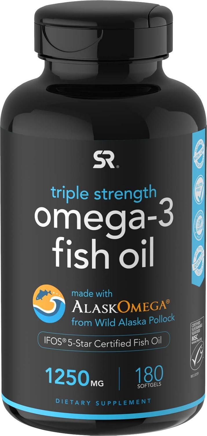 Omega-3 Wild Alaskan Fish Oil (1250mg per Capsule) with Triglyceride EPA & DHA | Heart, Brain & Joint Support | IFOS 5 Star Certified, Non-GMO & Gluten Free (90 Softgels): Health & Personal Care