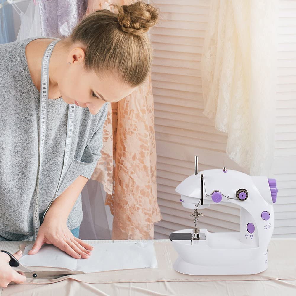 Mini Portable Sewing Machine with Two-Speed Two-Switch for Household Handwork (White)