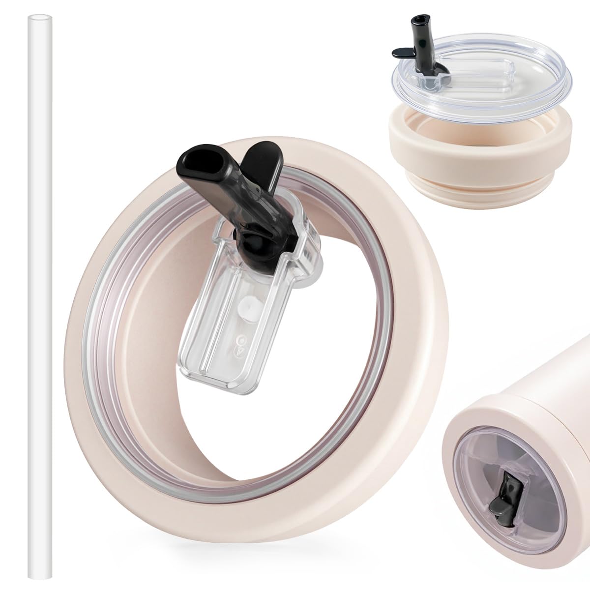 Photo 1 of 30 oz Leak-Proof Flip Straw Replacement Lids Replacement Suitable For 30oz Stanley Cup QUENCHER H2.0 Tumbler Reusable Food-grade Silicone Stanley Cup Accessorie Leak-free (Cream)