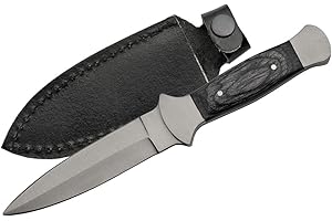 SCZO SUPPLIES SZCO Full Tang Bowie Knife 7.5 Inch - Black Pocket Knifes with Stainless Steel Spear-Point Blade, Brass Guard, Wood Handle & Leather Sheath - Camping Knife for Hiking, Camping & Outdoor - Skinning knife for Men