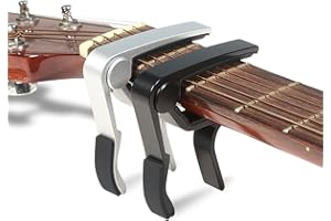 WINGO 6 String Single-handed Guitar Capo For Acoustic Electric Guitar - 2 Pack of Black and Silver