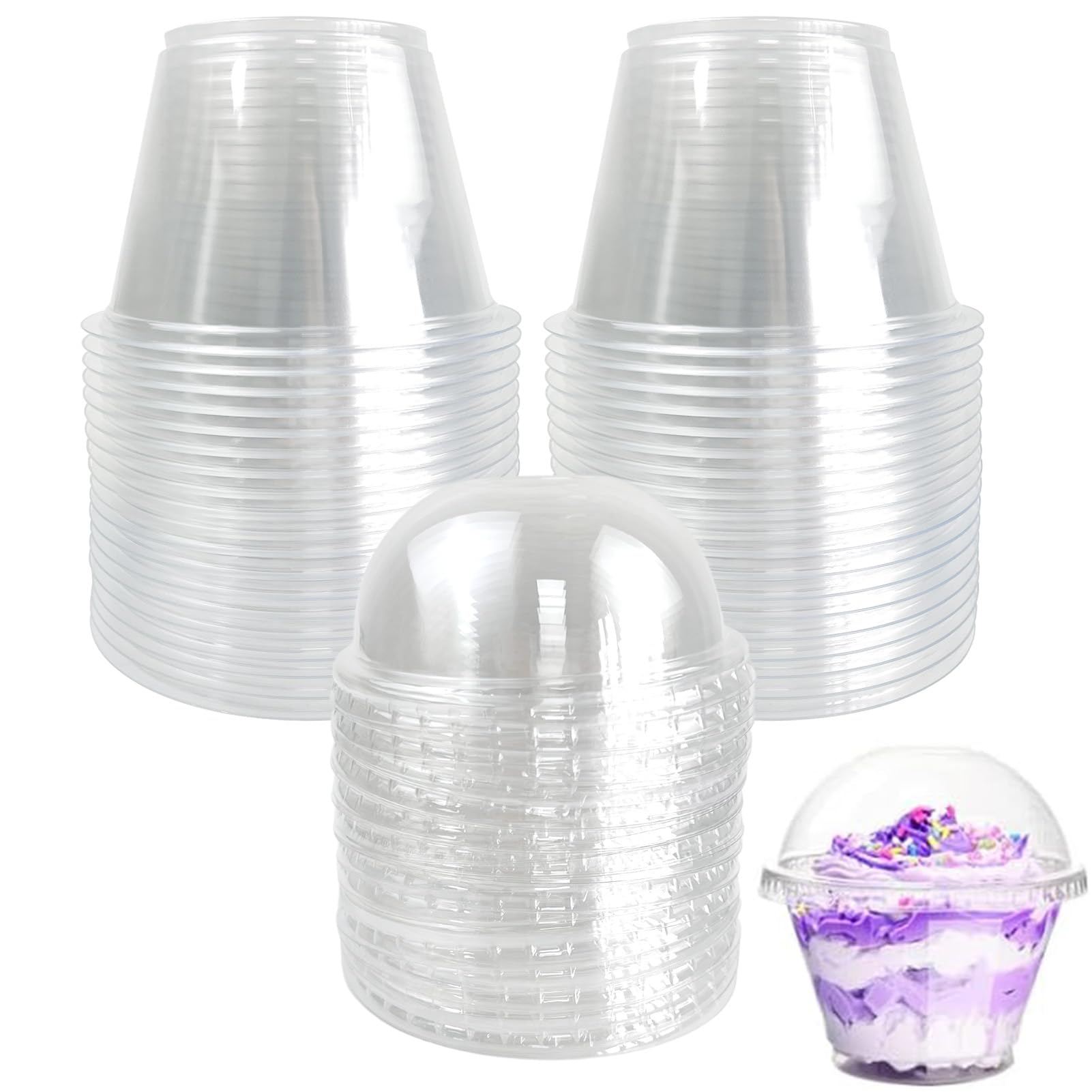 Photo 1 of 100 Pack Disposable Clear Plastic Cups Ice-cream Cups with Dome Lids, 180ml/6oz PET Sundae Dessert Cups for Iced Coffee Cold Drinks Frozen Yogut Fruits Jello Snacks Bubble Boba Tea Juice Milkshake