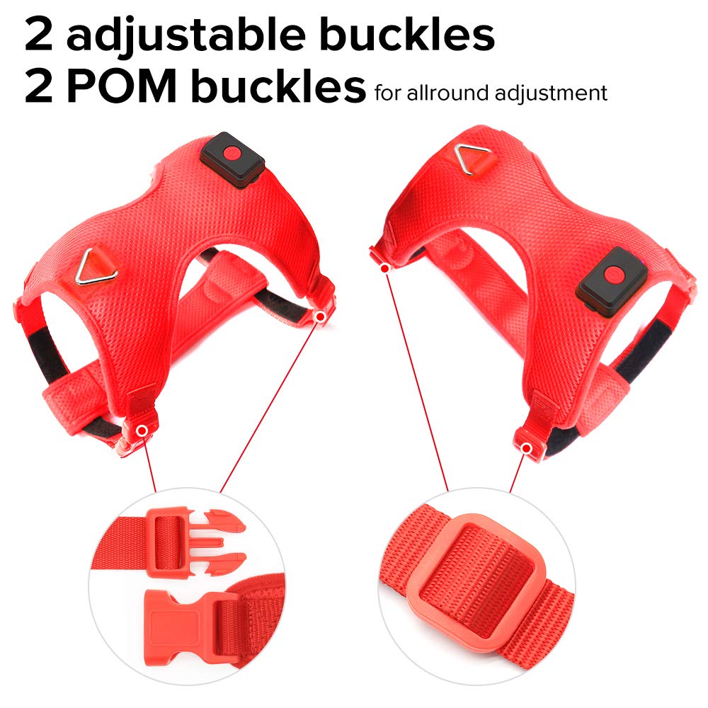 Domi Dog Harness, USB Rechargeable Pet Harness, Comfortable Padded Dog Accessory, No Pull Dog Vest Harness Suit for Small/Medium/Large Dog (S [Neck: 12”- 16”1/2”; Chest Girth: 17”- 25”], Red)